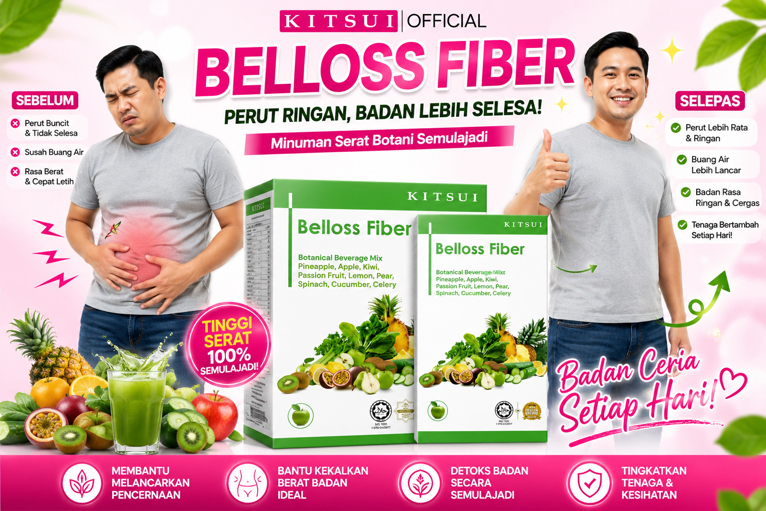 Bye-Bye Perut Kembung, Hello Perut Selesa/KITSUI BELLOS FIBER/2box
