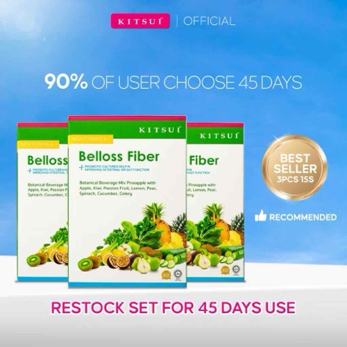 ￼[NEW] KITSUI Belloss Pre + Probiotic 15's x 12g -  Halal Detox Fiber Drink | Sembelit | Prebiotics 