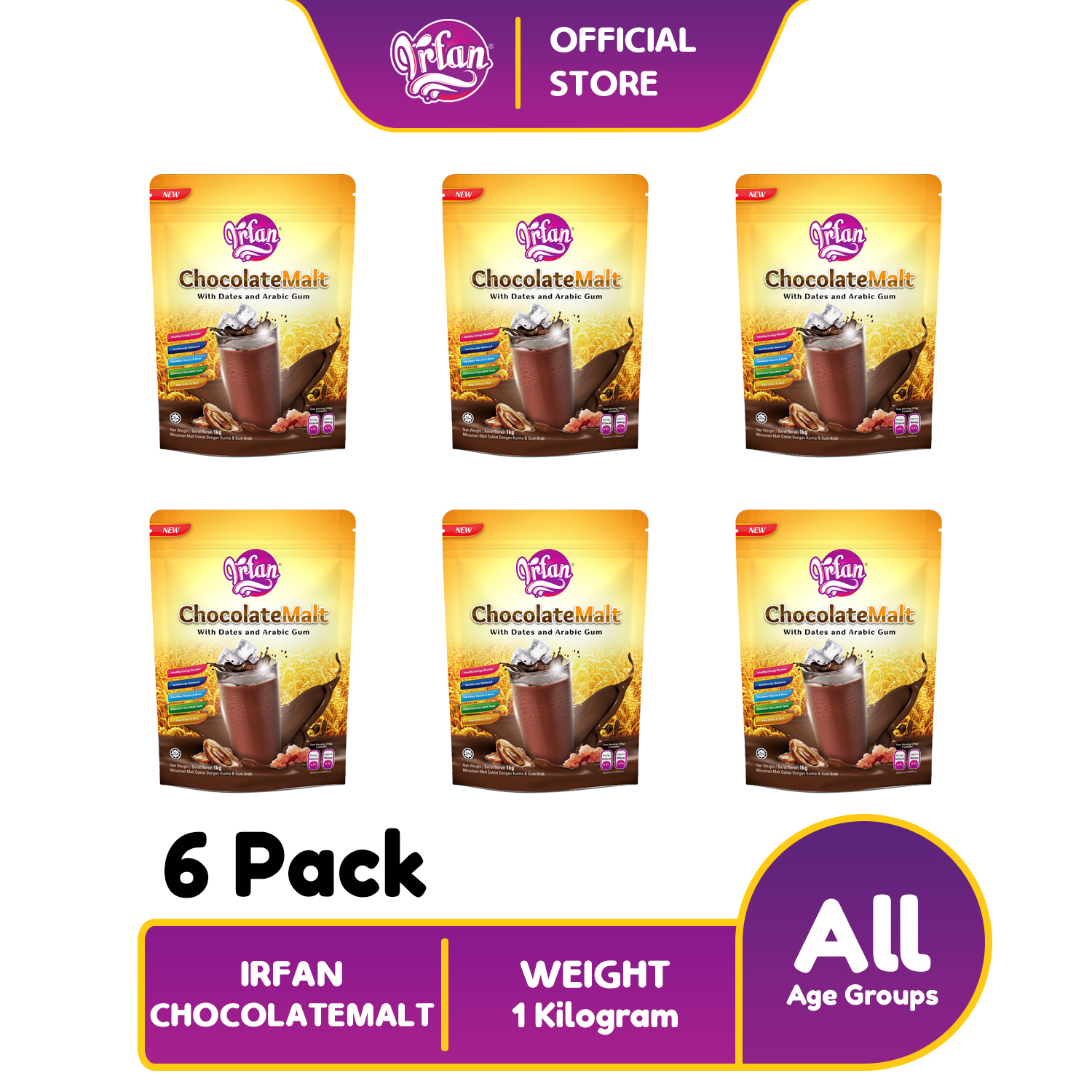 [6 PACK] IRFAN CHOCOLATE MALT / KURMA ARABIC GUM / MINUMAN KOKO KURMA / MINUMAN KOKO LAZAT