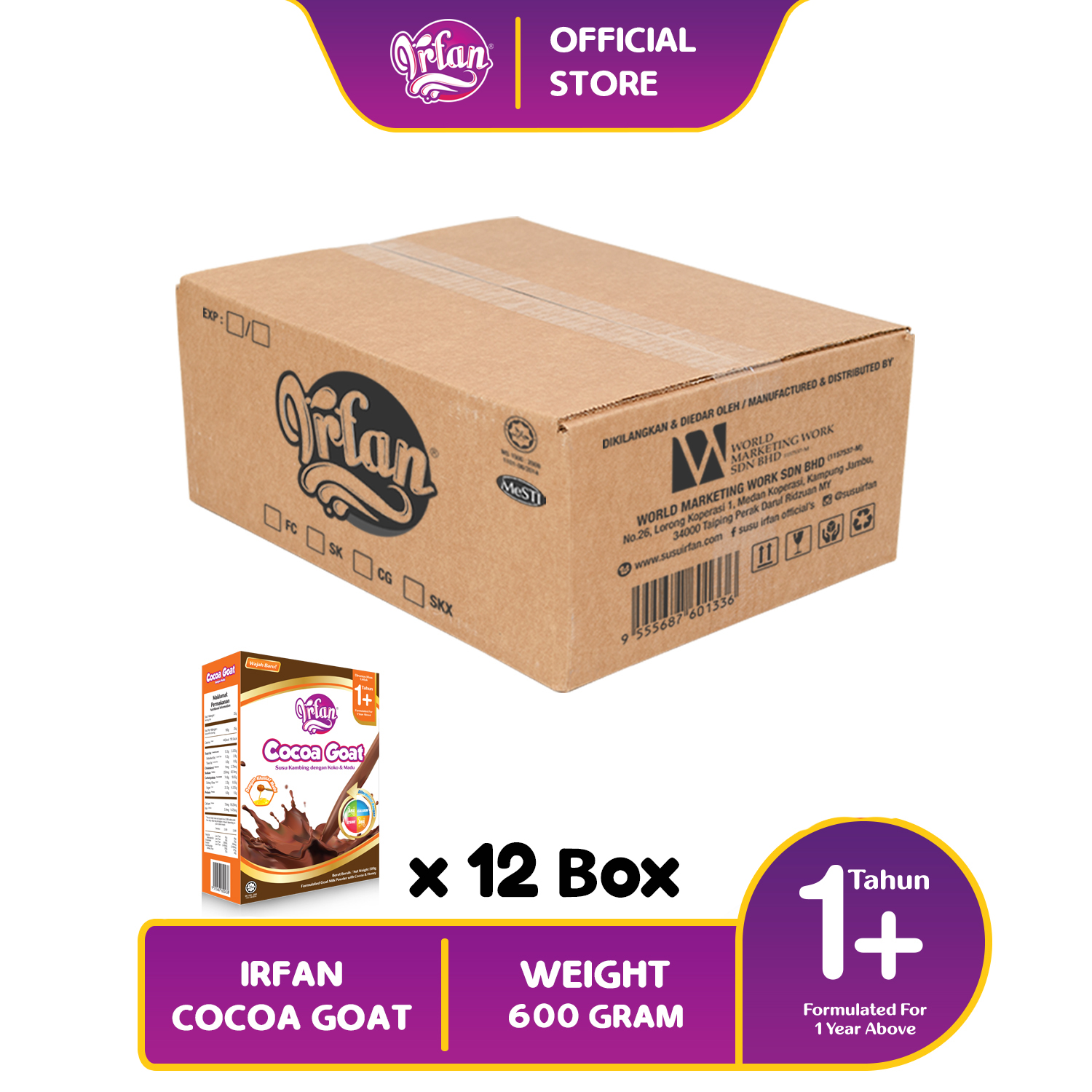 [12 KOTAK] IRFAN COCOA GOAT / SUSU KAMBING KOKO MADU ARABIC GUM / SUSU IRFAN / SUSU FORMULA