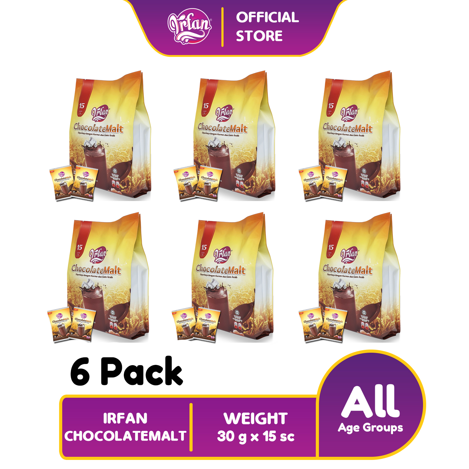 [6 PEK] IRFAN CHOCOLATE MALT (SACHET) / KURMA ARABIC GUM / MINUMAN KOKO KURMA / MINUMAN KOKO LAZAT
