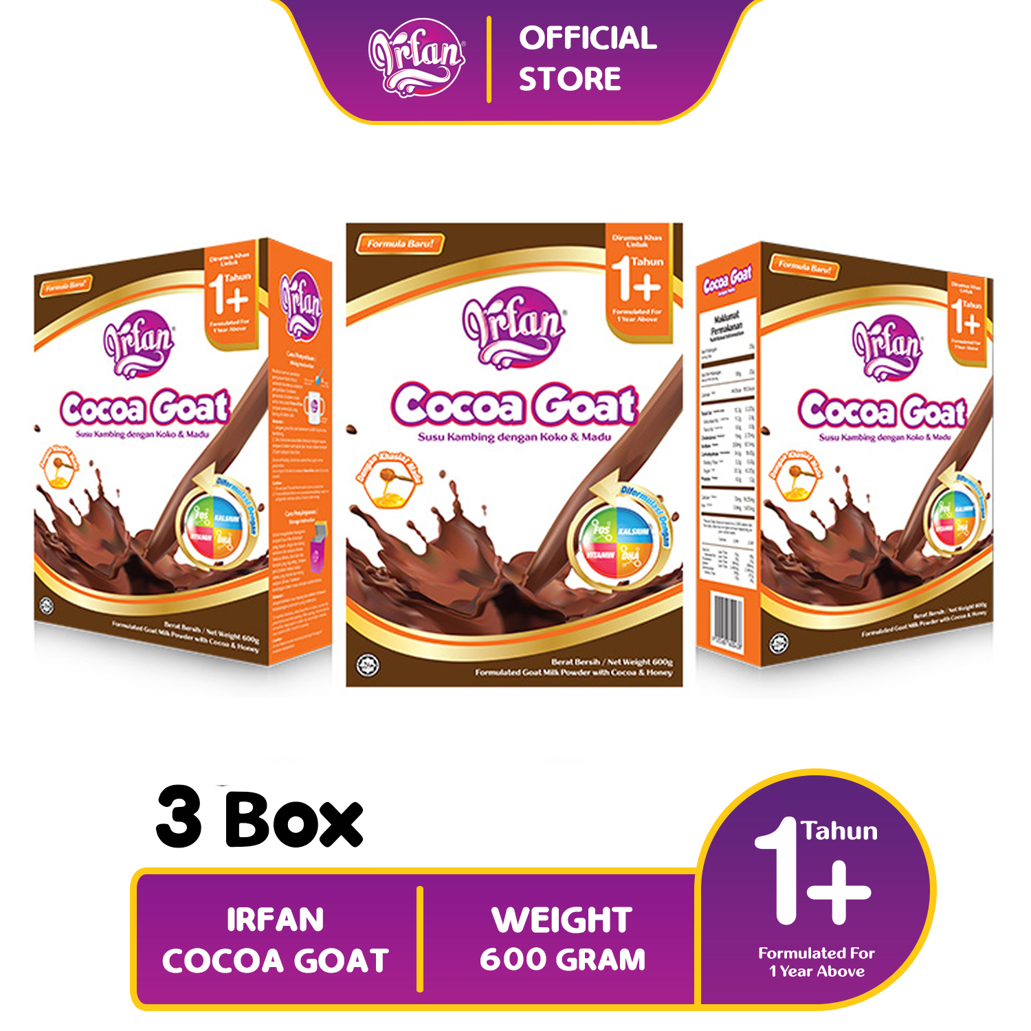 [3 KOTAK] IRFAN COCOA GOAT / SUSU KAMBING KOKO MADU ARABIC GUM / SUSU IRFAN / SUSU FORMULA 