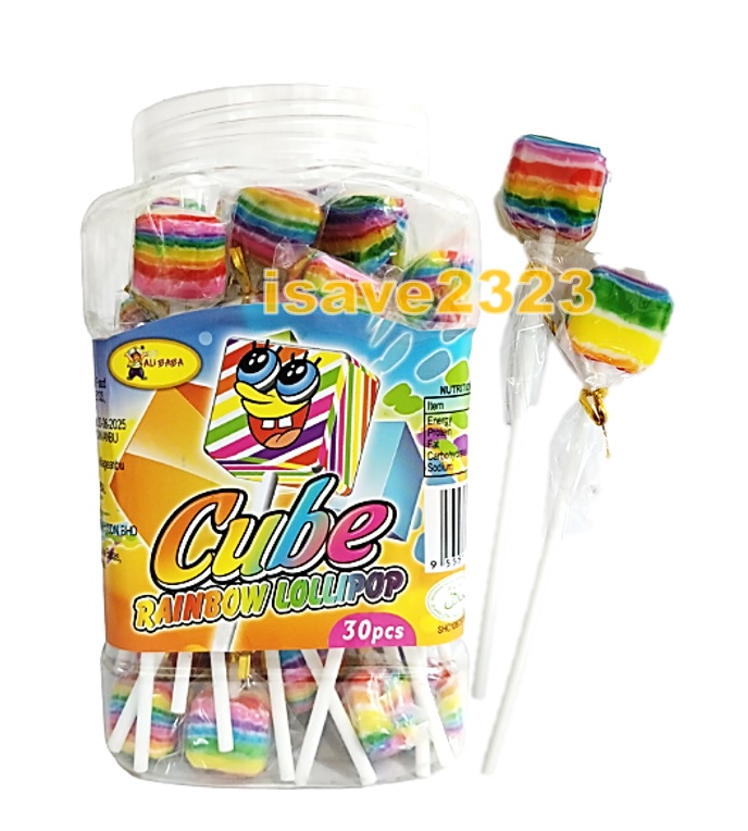[HALAL] Alibaba Lollipop (30pcs / Jar) - Cube Coffee / Cube Milky Tea / Cube Rainbow / Cola / Lemon