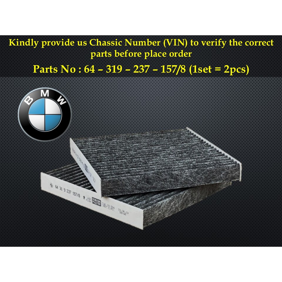 BMW - F25 F26 N20 N47 N52 N54 N55 X3 X4 X-Drive Aircond Filter Cabin Air Filter (1set X 2pcs) 64-319