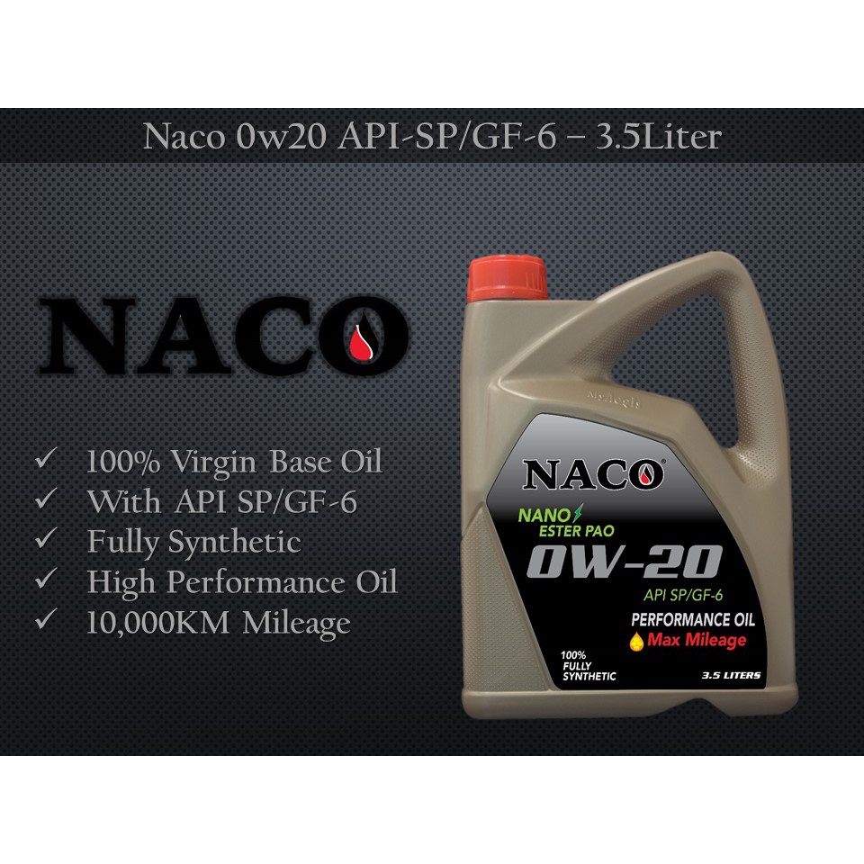 NACO 0w20 3.5L Fully Synthetic Engine Oil API-SP/GF-6 Car Lubricant 0w-20 3.5Litre Minyak Hitam Enji