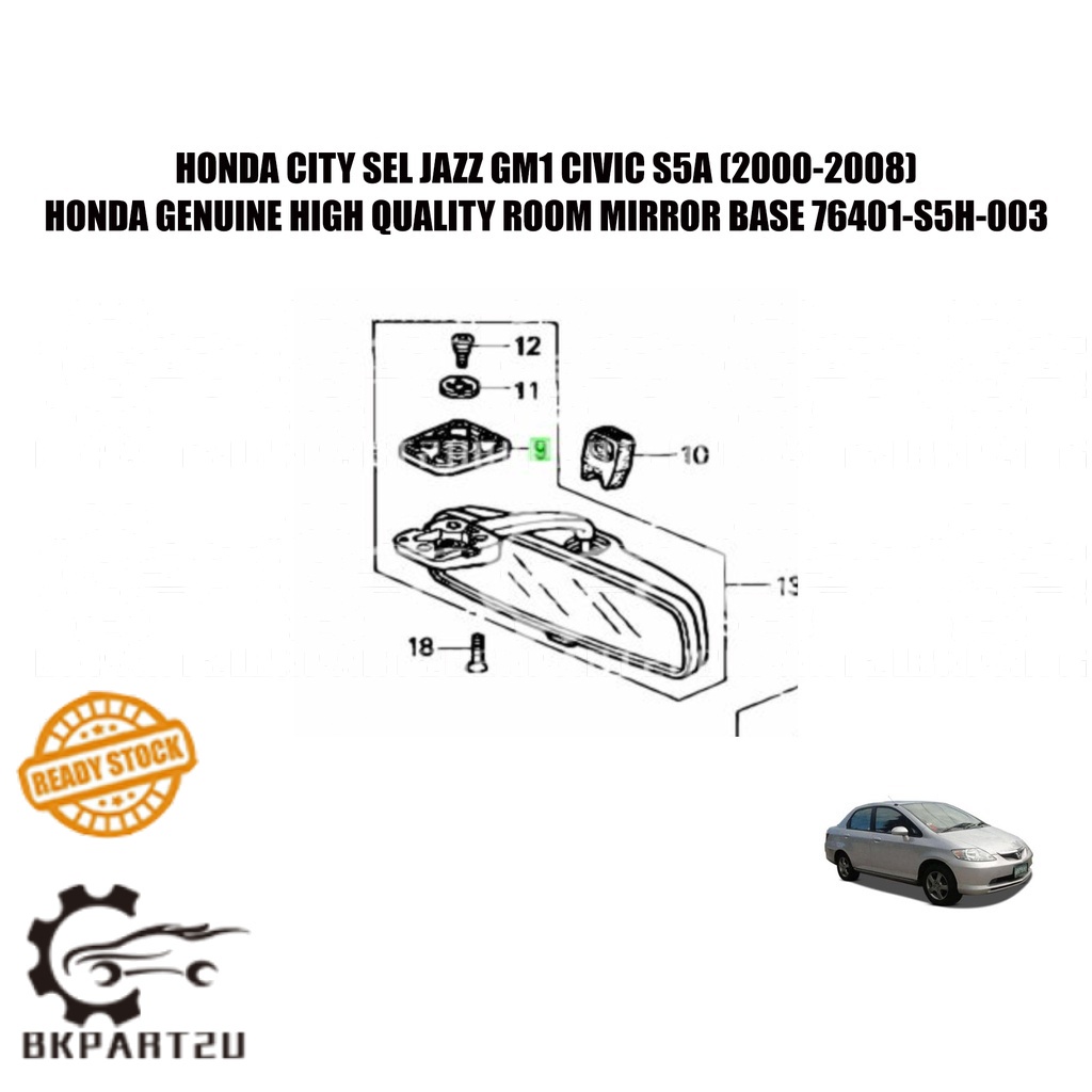 HONDA CITY SEL JAZZ GM1 CIVIC S5A (2000-2008) INTERIOR REAR VIEW ROOM MIRROR BASE 76401-S5H-003 HOND