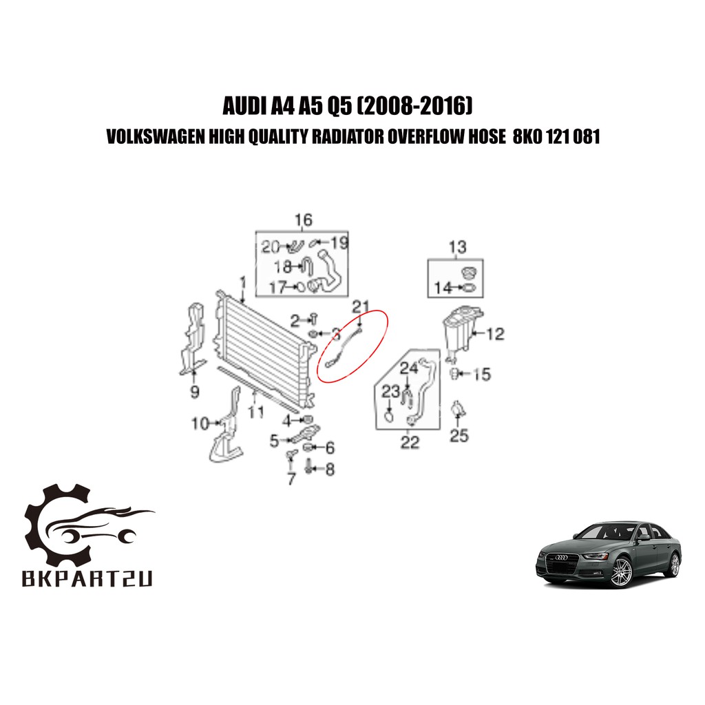 AUDI A4 A5 Q5 (2008-2016) RADIATOR OVERFLOW HOSE  MADE BY VOLKSWAGEN OR OEM 8K0 121 081