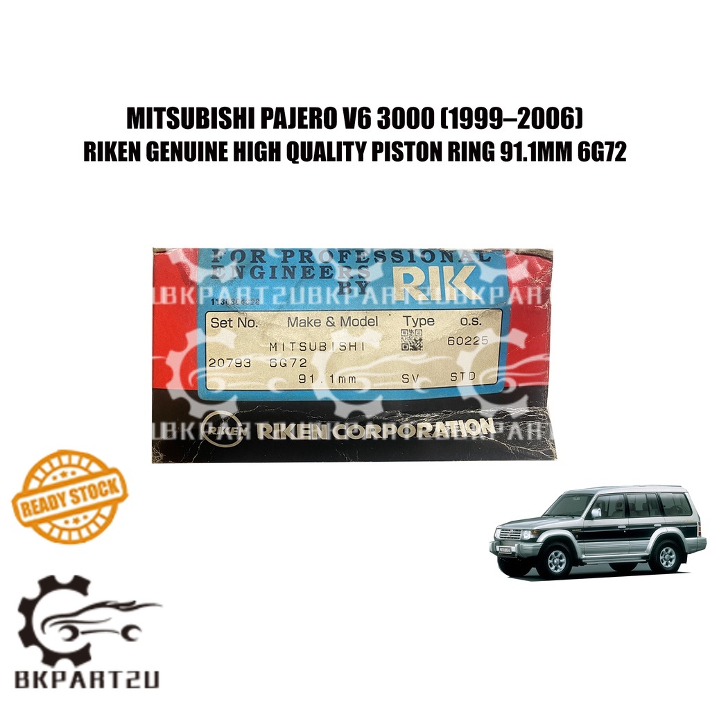 MITSUBISHI PAJERO V6 3000 PETROL (1999–2006) PISTON RING 91.1MM 6G72 1.2X15X4 RIKEN GENUINE ONE SET 