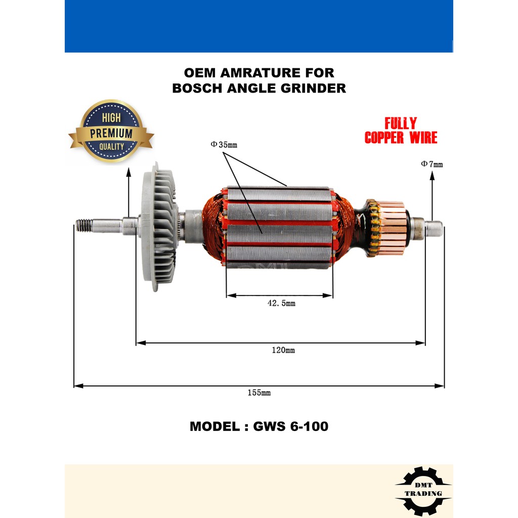 OEM Bosch Armature Spare Part for Power Tools GBH220SE/GBH224DSR/GWS6100/GST60PBE/GSB10RE/CSB550RE/G