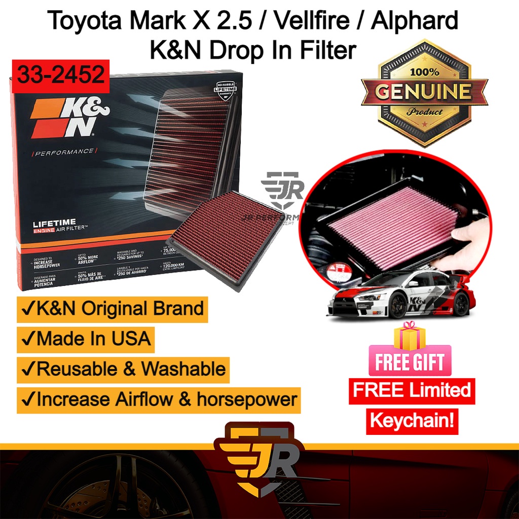 K&N Washable Drop In Replacement Air Filter Mark X Vellfire Alphard IS250 Penapis Udara Car Intake P