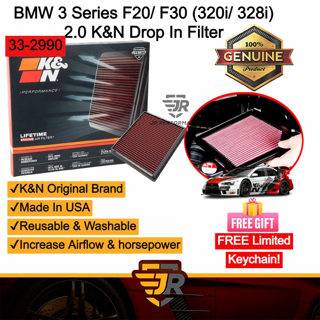 K&N Washable Drop In Replacement Air Filter Bmw 3 Series F20 F30 320i 328i Penapis Udara Car Intake