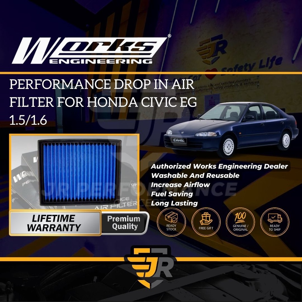 Works Engineering Washable Drop In Replacement Air Filter Civic EG 1.5 1.6 Penapis Udara Car Intake 