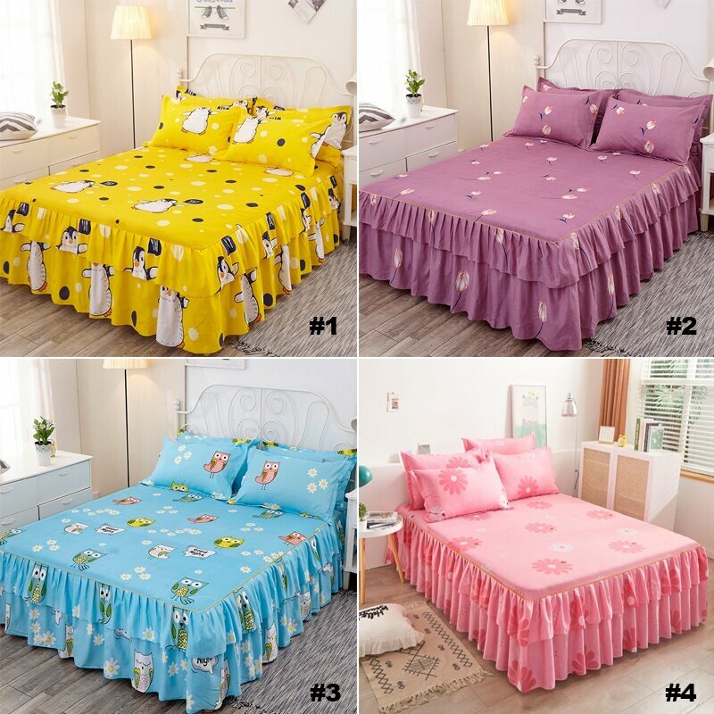 Cadar Queen Bedsheet Sets 3 IN 1 Ropol Set Bed Sheet 2 Pillowcase Skirt Bedspread 150*200cm/180*200c
