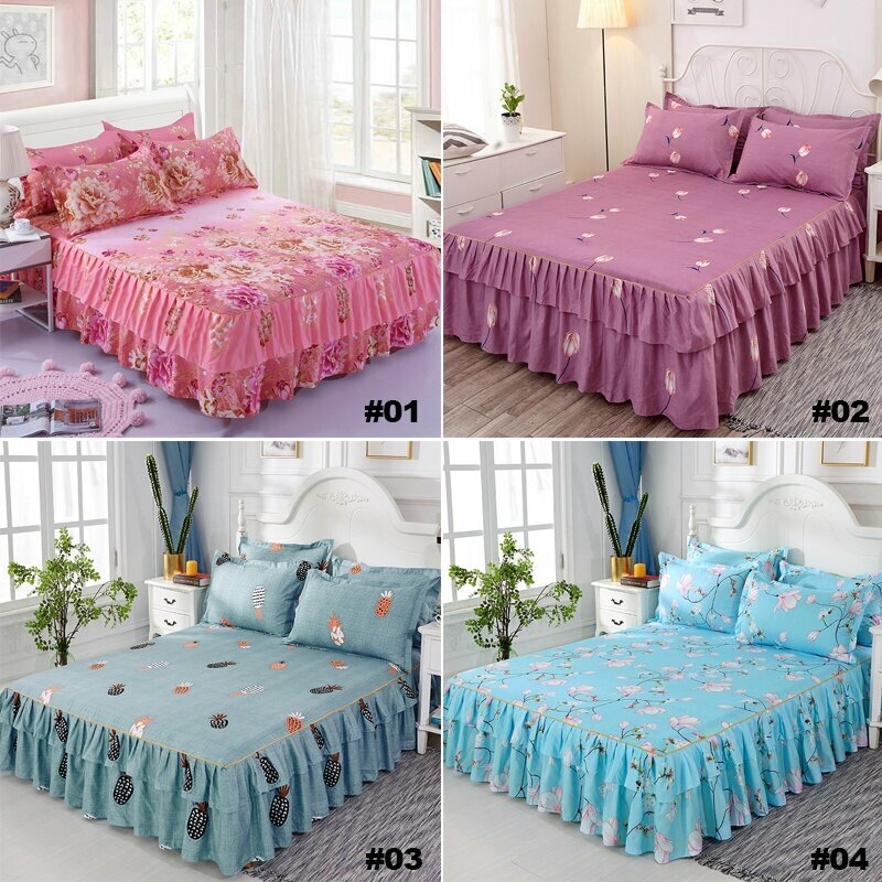 Cadar Ropol Bedsheet Sets Queen 3 IN 1 Ropol Set Bed Sheet 2 Pillowcase Skirt Bedspread 150*200cm/18