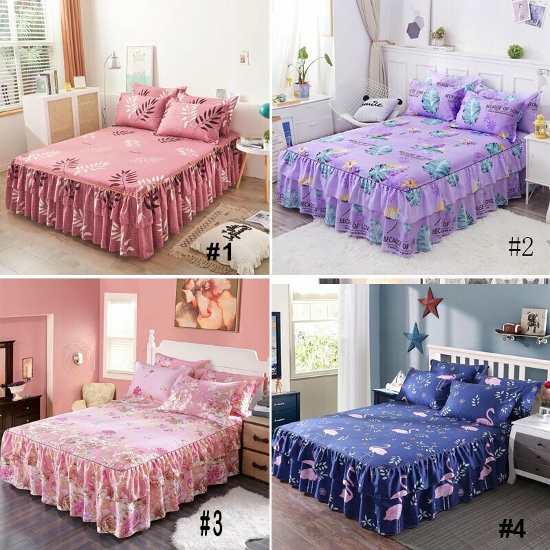 Cadar Queen 3 IN 1 Ropol Set Bed Sheet 2 Pillowcase Skirt Bedspread 150*200cm/180*200cm/200*200 Beds