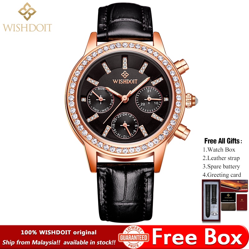 [Malaysia Stock] WISHDOIT Jam Tangan Wanita/Perempuan Original Waterproof Women's Watch Leather Stra