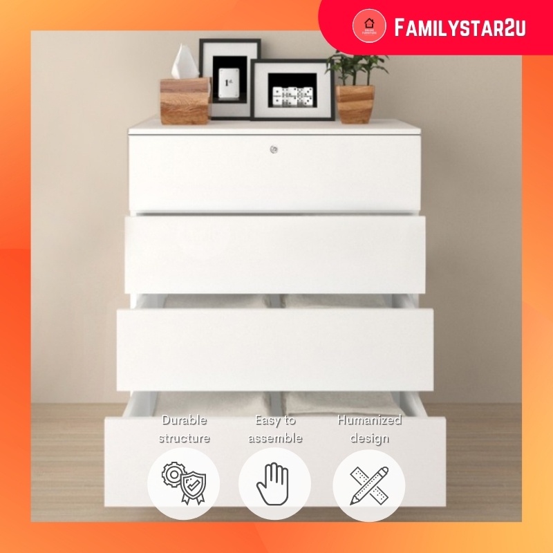 ❤️familystar2u -  White Chest Drawer Storage 4 Layer Drawer Baju Bayi Almari Baju Murah Bedroom Furn