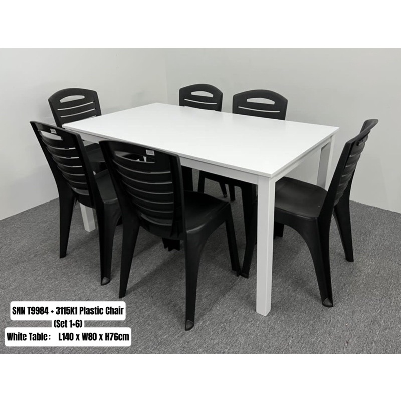Ready Stock ✋EWJ Black Plastic Chair+T9984 Dining Table / Dining Set 1+4 & 1+6 /Meja Makan 4-6 Orang