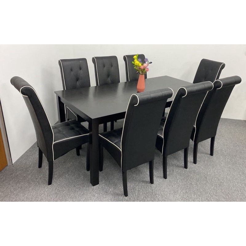 Ready Stock EWJ 02 PU Grey + T9984 Dining Set 1+6 / Meja Makan 6 Orang