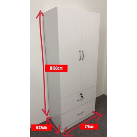 Ready Stock⏹️EWJ 6161 Wardrobe 2 Door / Almari 2 Pintu /White