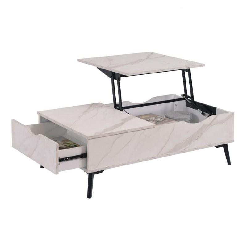 Ready Stock EWJ 3019 Multifunction Lifting Top Coffee Table/2 in 1 (PU White Laminate Mable & Grey L