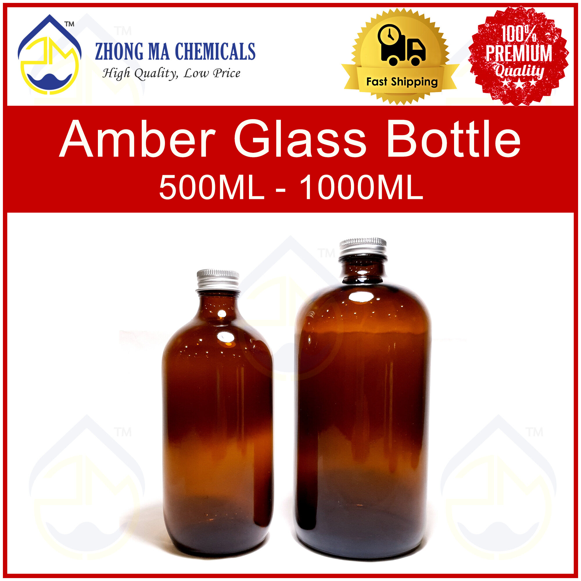 Amber Glass Bottle (High Quality) With Aluminium Cap & Insert to Prevent Leaking 500ML / 1000ML / 1 