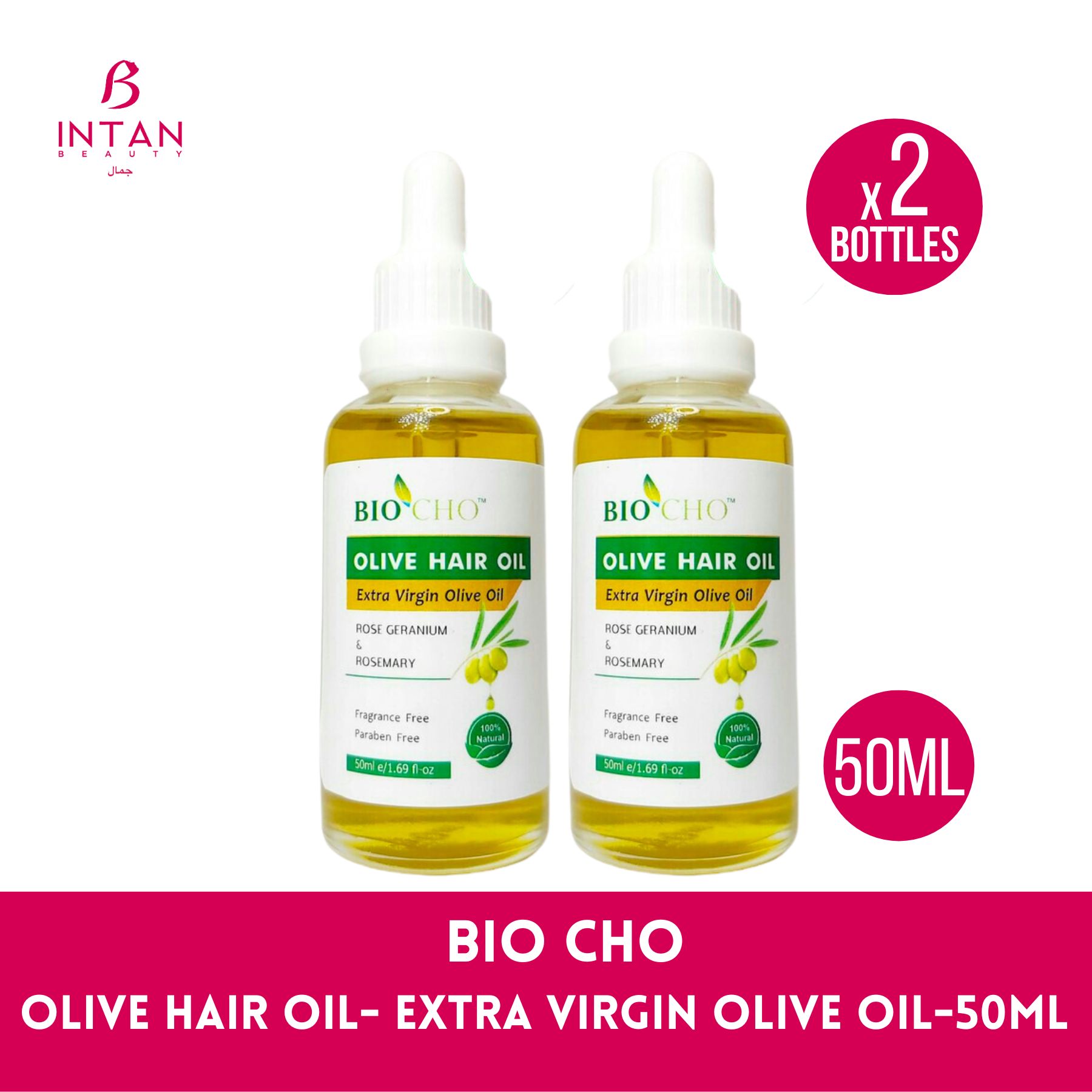 BIO CHO Minyak Rambut Olive Hair Oil- 50ML- Anti Frizz Virgin Olive Oil Rose Smell For Hair- 100%NAT