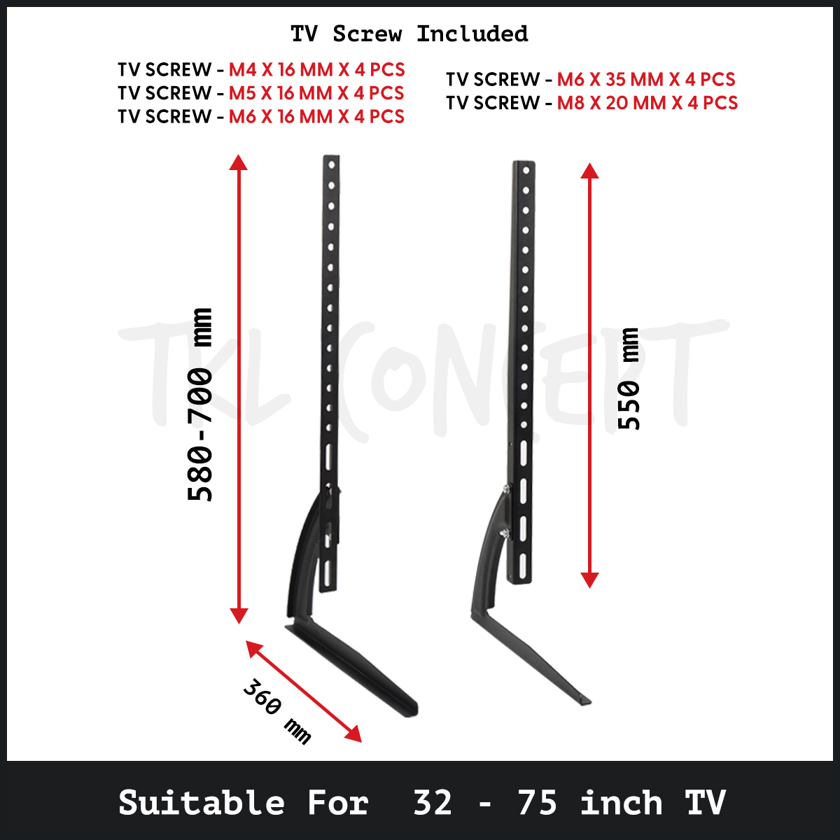TKL Universal Kaki Tv Stand 14-42 / 32-75 Inch Samsung LG Sharp Adjustable Leg Base Bracket For LED