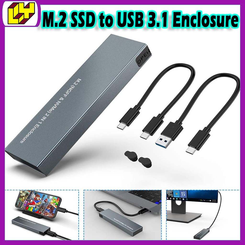 M.2 to Type-C USB 3.1 Gen 2 (10 Gbps) to (M-Key) & (B-Key) & (B+M Key) M.2 NVME NGFF SSD Enclosure