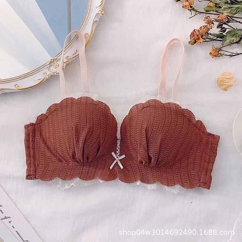 Thin lingerie women's small breasts gather sexy women's bra without rims in summer, Japanese girls' 