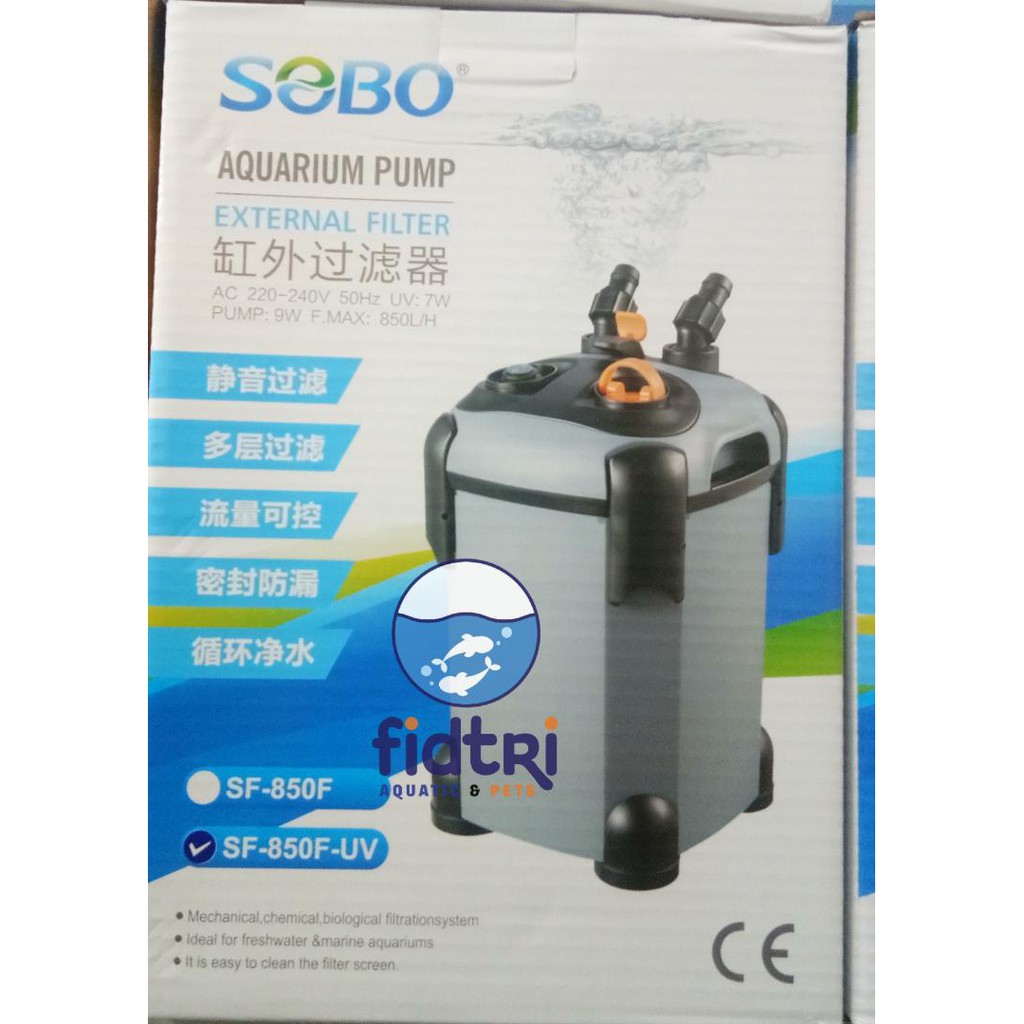 SF850F & +UV CANISTER EXTERNAL FILTER PUMP 9WATT 850L/H FOR FISH AQUARIUM TANK SOBO