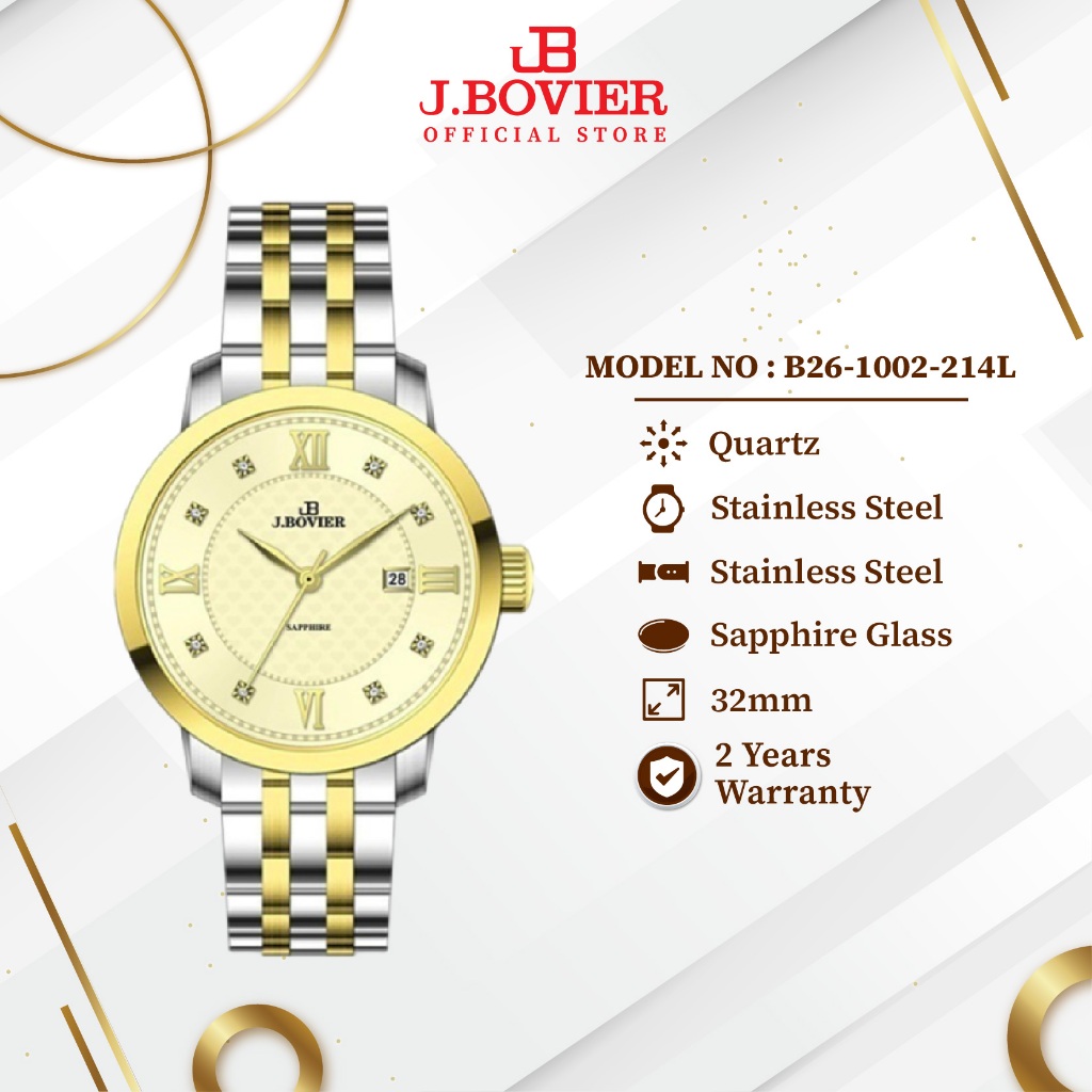 J.Bovier Quartz Women Watch Jam Tangan Perempuan B26-1002-214L