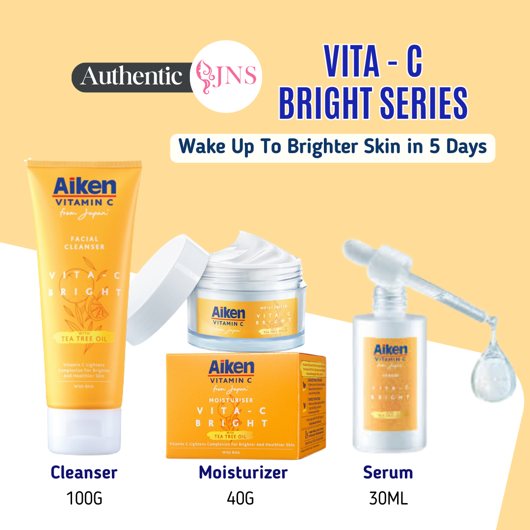 AIKEN Vita-C Bright Serum 30ml + Moisturiser 40g + Cleanser 100g Skincare Set