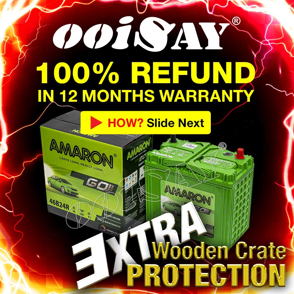 AMARON GO NS60 | 46B24R | 46B24RS (MF) - 45AH - Car Battery - Saga BLM FLX Satria Wira Iriz Avanza V