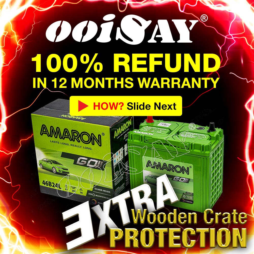 AMARON GO NS60L | 46B24L | 46B24LS (MF) - 45AH - Car Battery - Waja Vios Civic Almera Iswara HRV Acc