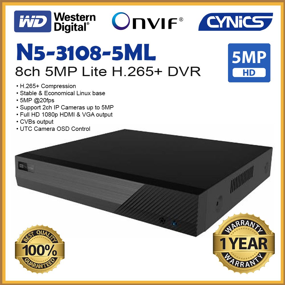 Cynics N5-3104-5ML(4CH) / N5-3108-5ML(8CH) / N5-3116-5ML(16CH) 5MP-Lite H.265+ DVR