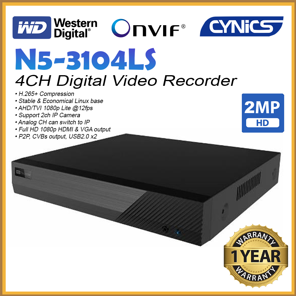 Cynics N5-3104LS / N5-3108LS / X5-3116LS 1080p HD 4+2ch 8+2ch 16+2ch AHD/TVI Stand Alone Hybrid DVR 