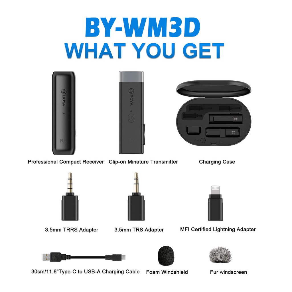 BOYA BY-WM3 BY-WM3D BY-WM3U Wireless Microphone Mic 2.4GHz Mini Plug & Play Mic For Vlogging Live St