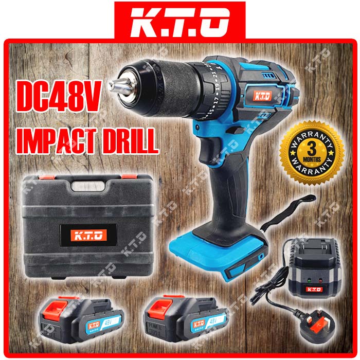 KTO CORDLESS IMPACT DRILL SCREWDRIVER HAMMER 48V 3 MODE 2 SPEED 2 BATTERY / MESIN GERUDI KAYU SIMEN 