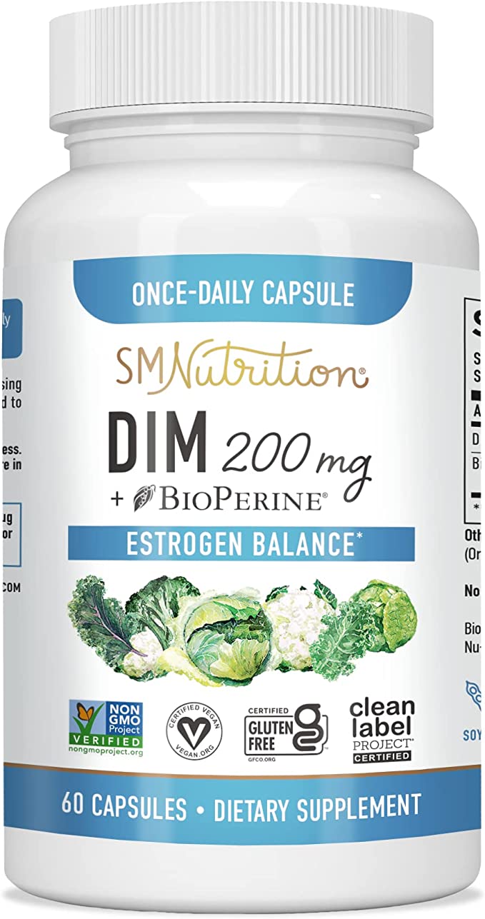 DIM Supplement 200mg Plus BioPerine 60 Capsules, Menopause Relief, Estrogen Balance, PCOS Cystic Hor