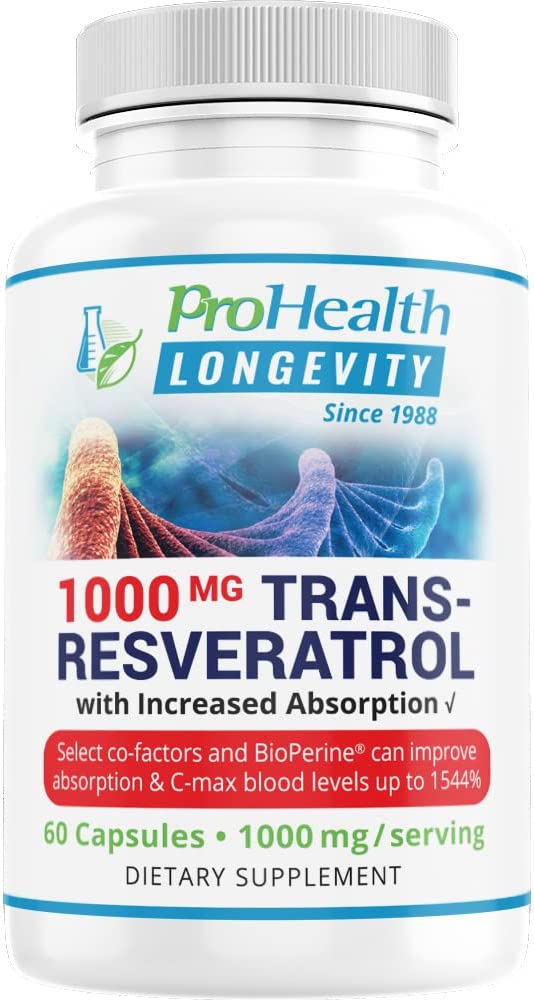 ProHealth 1,000 mg Trans-Resveratrol. 99.5% Pure, 15X Better Absorption from 420mg Polyphenol Comple