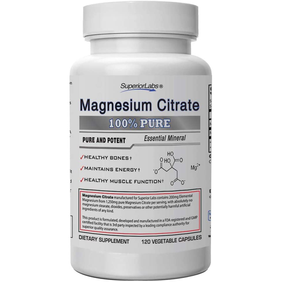 Superior Labs Magnesium Citrate 1,250mg Citrate, 120 Vegetable Caps