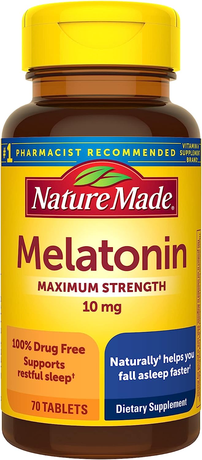 Nature Made Melatonin 10mg Extra Strength Tablets, 100% Drug Free Sleep Aid for Adults, 70 Count, 70