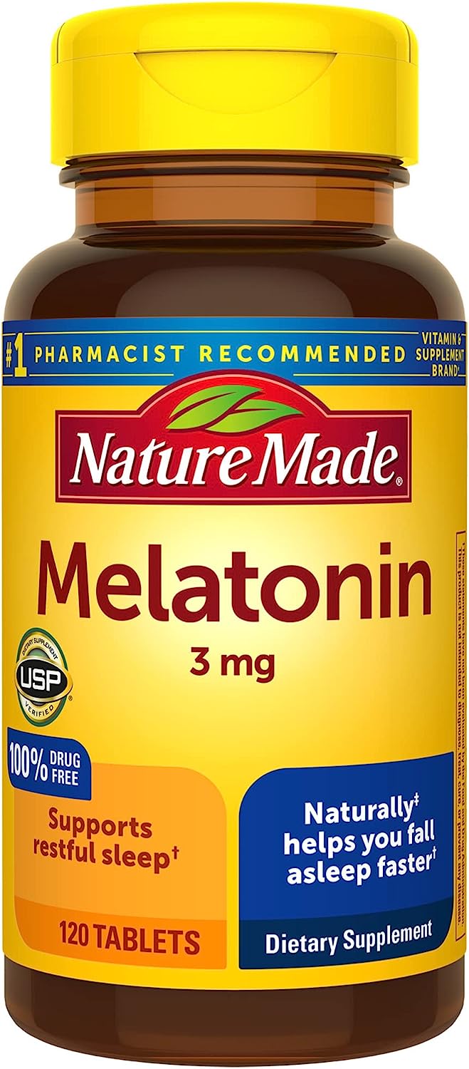 Nature Made Melatonin 3mg Tablets, 100% Drug Free Sleep Aid for Adults, 120 Tablets, 120 Day Supply