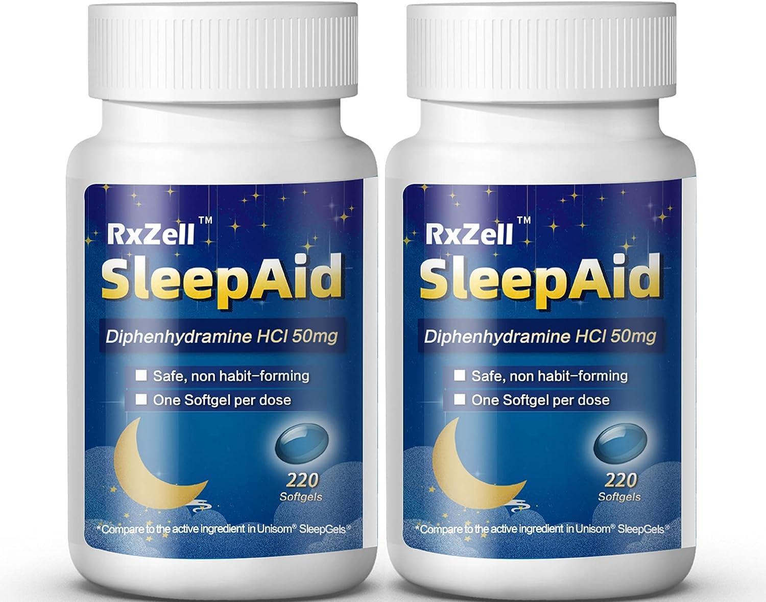 RXZELL Sleep Aid, Diphenhydramine HCl 50mg, 440 Softgels - Fall Asleep Faster, Deeper Restful Sleepi