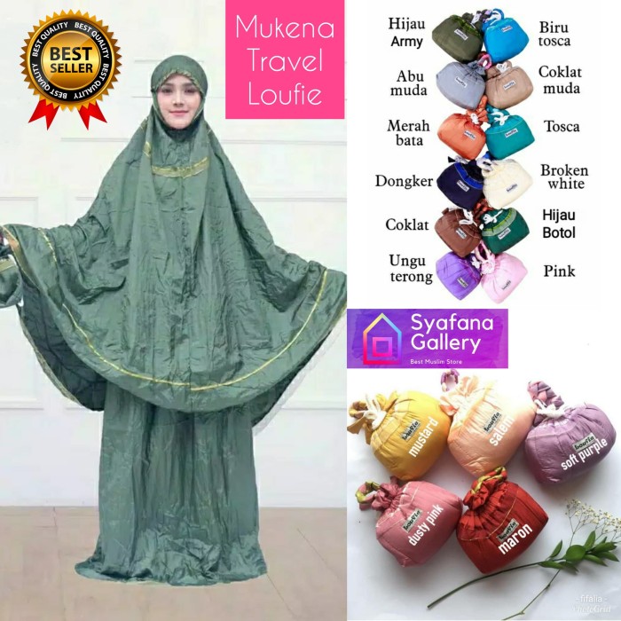 Telekung Parasut Traveling Loufie Dewasa Jumbo Travel Murah Cantik - Warna BEBAS Aja, Pita TAS BuLat