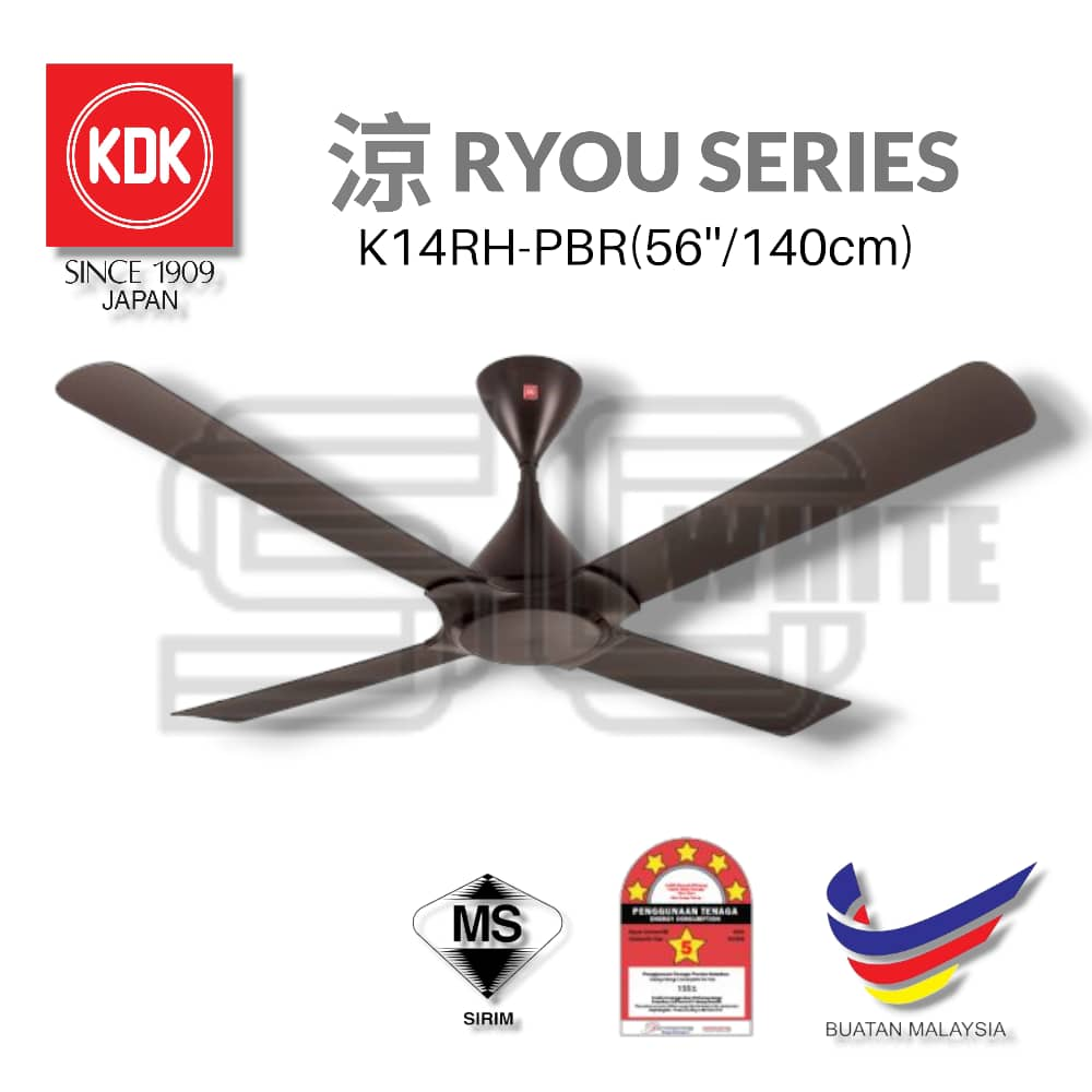 KDK K14RH-PBR / K14RH-EY REMOTE CEILING FAN 4BLADE 5SPEED DC MOTOR (56" / 140cm)