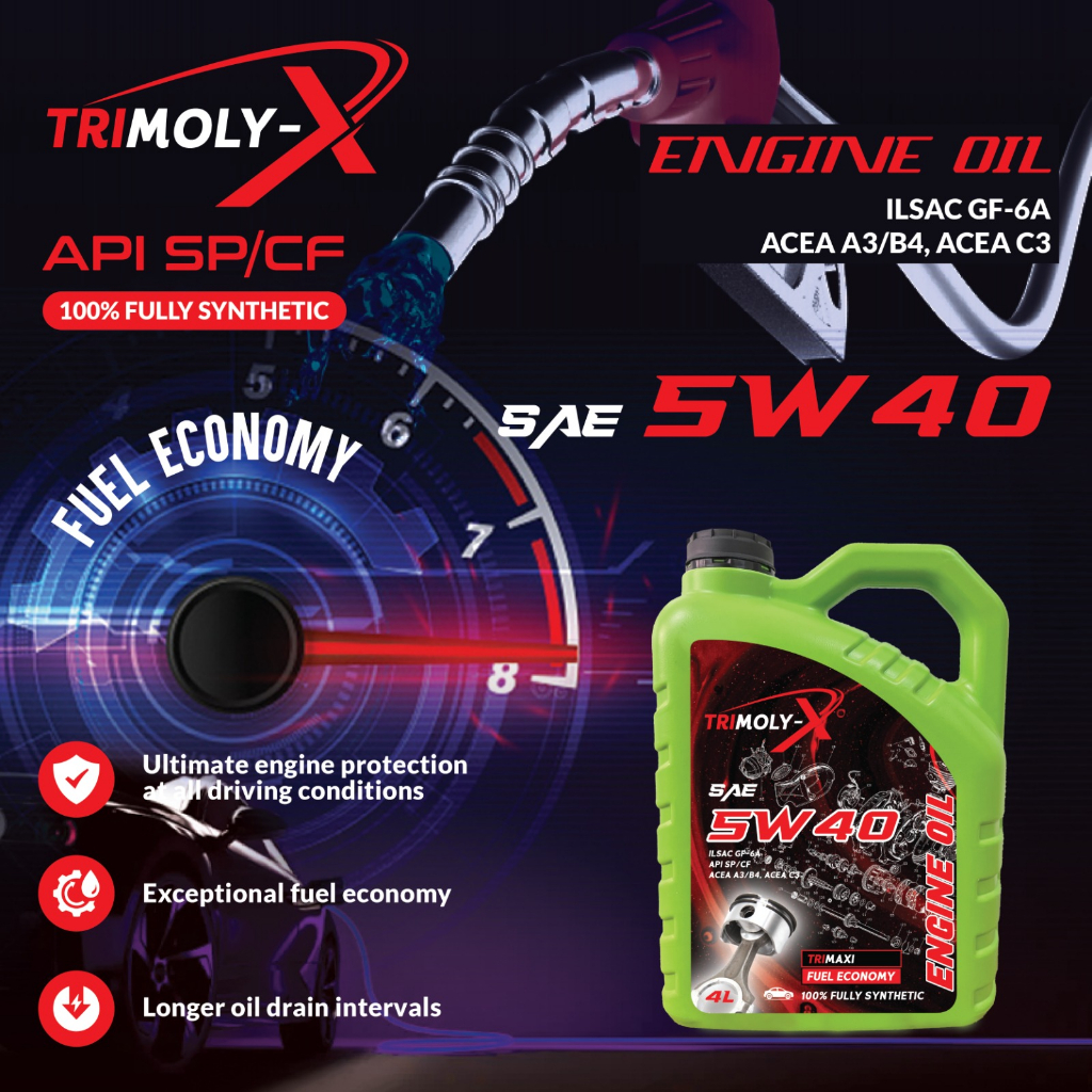 TRIMOLY-X TRIMOLYX 5W40 FULLY SYNTHETIC ENGINE OIL SP/CF 4L Car Lubricant Minyak Hitam Minyak Enjin 