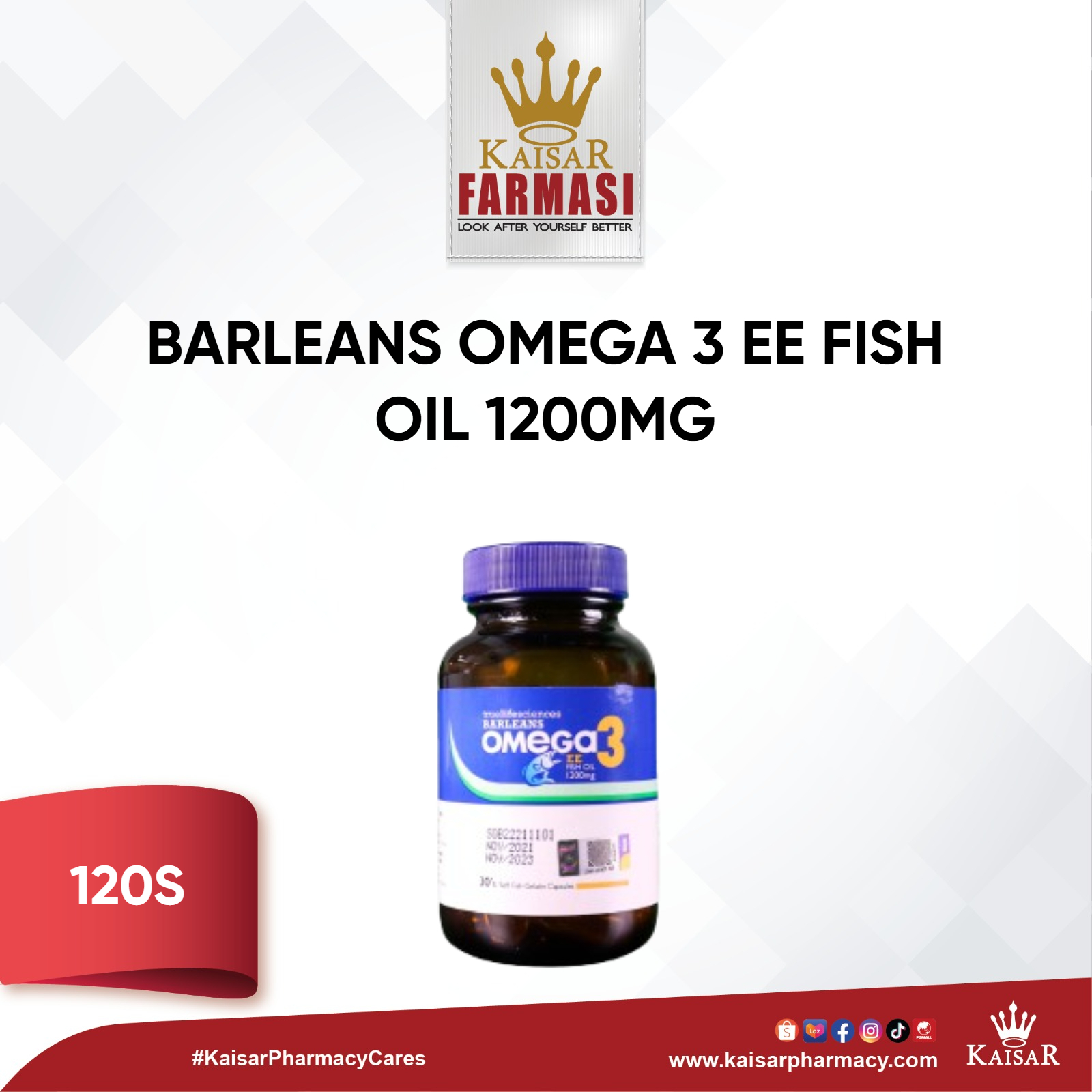 BARLEANS OMEGA 3 EE FISH OIL 1200MG 120CAPSULES