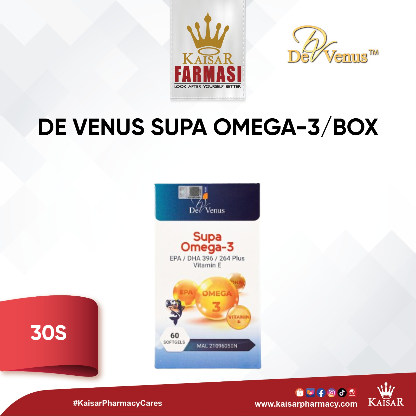 DE VENUS SUPA OMEGA-3 30SOFTGELS/BOX